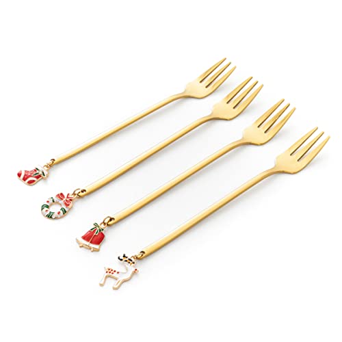 HOMLA Blane Weihnachts Dessertgabel Set mit 4 Stück - Langlebiges Besteck mit Dekorativen Festlichen Anhängern - Edelstahl in Eleganter Goldener Farbe HOMLA Blane Weihnachts Dessertgabel Set mit 4 Stück - Langlebiges Besteck mit Dekorativen Festlichen Anhängern - Edelstahl in Eleganter Goldener Farbe von HOMLA