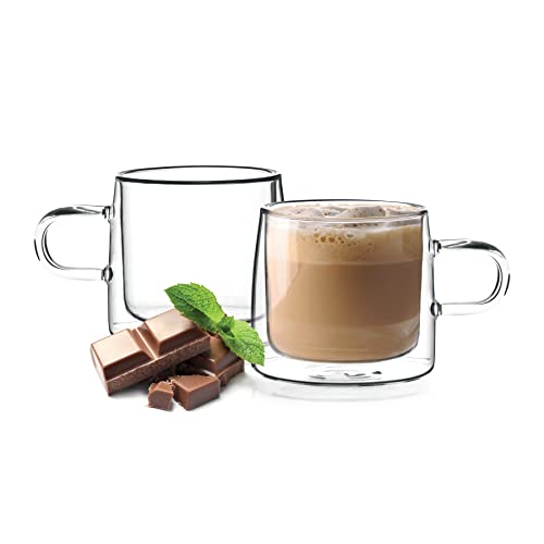 HOMLA Cembra Doppelwändiges Glas - 2er Set Becher Tasse - Für Kaffee Tee Latte Macchiato Capuccino - Spülmaschinenfest Höhe 9 cm Hoch 0,26 l Kapazität von HOMLA