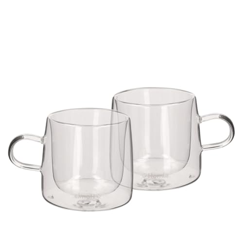 HOMLA Cembra Doppelwändiges Glas - 2er Set Becher Tasse - Für Kaffee Tee Latte Macchiato Capuccino - Spülmaschinenfest Höhe 9 cm Hoch 0,26 l Kapazität HOMLA Cembra Doppelwändiges Glas - 2er Set Becher Tasse - Für Kaffee Tee Latte Macchiato Capuccino - Spülmaschinenfest Höhe 9 cm Hoch 0,26 l Kapazität von HOMLA