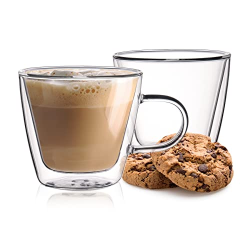 HOMLA Cembra 2-er Gläser Set Teegläser mit Henkel 2 x 280 ml Doppelwandige Gläser Latte Macchiato Cappuccino Gläser Doppelwandig Iced Coffee Glas - Transparent von HOMLA