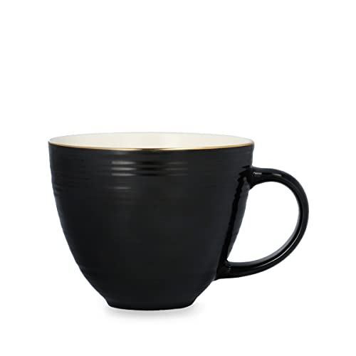 HOMLA Ellie Minimalistischer Becher - Kaffeetasse Teetasse Kaffee und Tee und Kaffee Tassen Set - Schwarz mit Goldener Verzierung aus Porzellan 470 ml von HOMLA