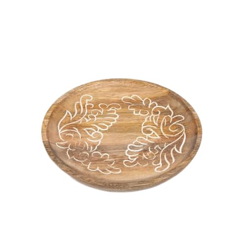 HOMLA FLOAR Dekoratives Tablett aus Mangoholz, 20 cm, Natürliches Design, perfekt zum Servieren von HOMLA