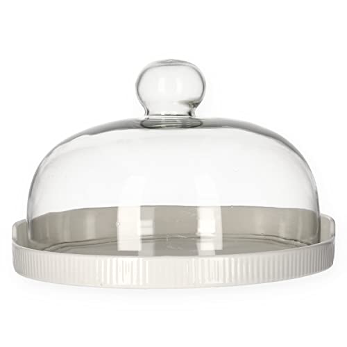 HOMLA Fincan Servierplatte Serviergeschirr im Modernen Stil - Geschirr Tischdekoration Nachspeiseteller Dekorativ - Porzellan Glas Farbton mit Ständer Glasdeckel Hellgrau 22 cm von HOMLA