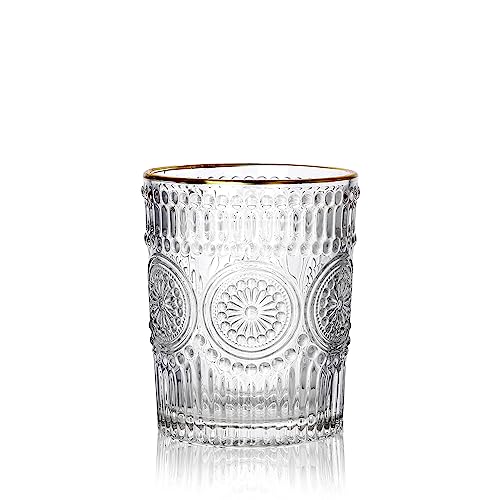 HOMLA Gläser Trinkglas Glas Wassergläser Saftgläser Gemusterte Tasse Transparent BARREL niedrig mit Goldrand 0,3 l von HOMLA