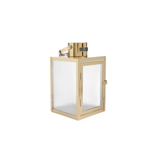 HOMLA Gold Laterne mit gestreiftem Glas TONDO 14x14x25 cm von HOMLA