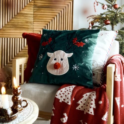 HOMLA Kopfkissenbezug Kissenbezeug Kissenhülle Bettwäsche Bettbezug Dekorativer Reindeer mit Pompon grün 45x45 cm HOMLA Kopfkissenbezug Kissenbezeug Kissenhülle Bettwäsche Bettbezug Dekorativer Reindeer mit Pompon grün 45x45 cm von HOMLA