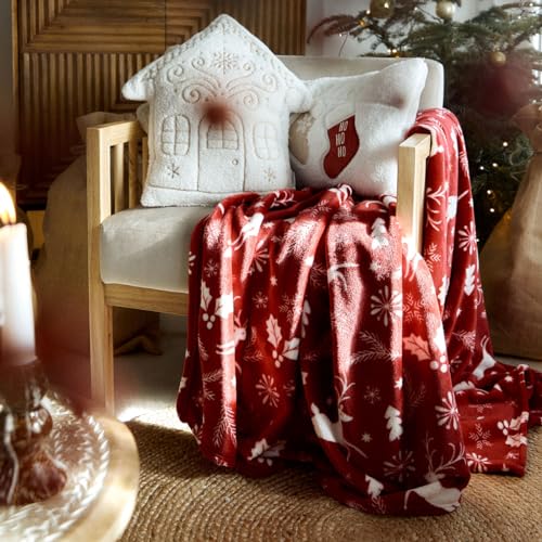 HOMLA Kuscheldecke Decke Sofadecke Wohndecke Tagesdecke Flauschig Wohndecke RODA Rentier-Decke rot 150x200 cm von HOMLA