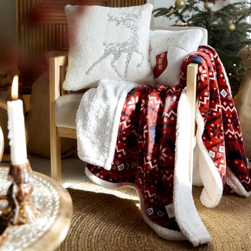 HOMLA Kuscheldecke Decke Sofadecke Wohndecke Tagesdecke Flauschig Wohndecke SEGA Weihnachtsdecke rot mit Sherpa 150x200 cm von HOMLA