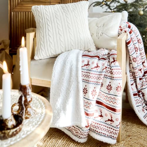 HOMLA Kuscheldecke Decke Sofadecke Wohndecke Tagesdecke Flauschig Wohndecke Tekken in Schneeflocken und Rentieren 150x200 cm von HOMLA