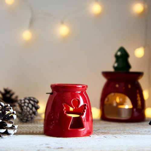 HOMLA Laterne Windlicht Kerzenhalter Kerzenständer LANERN mit Engel rot 8x8 cm von HOMLA