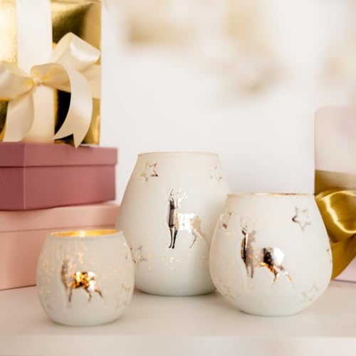 HOMLA Laterne Windlicht Kerzenhalter Kerzenständer LUME mit Rentier weiß 10x10 cm von HOMLA