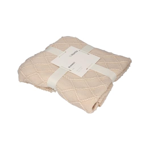 HOMLA Loop Decke Dekorativ Weich - Lose Gewebte Polyesterfasern Wohndecke Flauschig Decke für Sofa Couch Bett - 130 x 170 cm Beige mit Kugelgeflecht von HOMLA