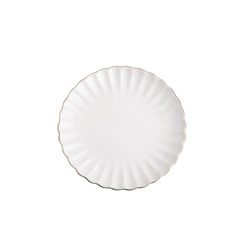 HOMLA MELIDA Porzellanteller Essgeschirr 27 cm Weiß mit Goldrand Elegante Wellenränder von HOMLA