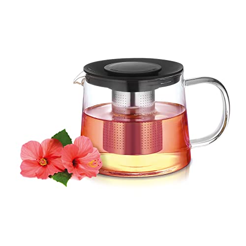 HOMLA Milbo Tee- und Kaffeekanne mit Brüher Sieb - Für heiße Flüssigkeiten, Kräuterbrühe - Minimalistisches Design Glas Kunststoff Edelstahl 1 l von HOMLA