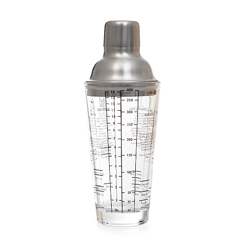 HOMLA Moi Cocktail Shaker - Shaker mit Silbernem Deckel - Elegantes Küchenaccessoire - für die Zubereitung von Getränken Drinks - Transparente Glasflasche - Messbecher auf Shaker - 0,4 l HOMLA Moi Cocktail Shaker - Shaker mit Silbernem Deckel - Elegantes Küchenaccessoire - für die Zubereitung von Getränken Drinks - Transparente Glasflasche - Messbecher auf Shaker - 0,4 l von HOMLA