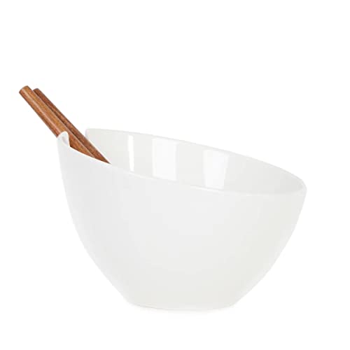 HOMLA Mooka Keramik Salatschüssel mit Zubehör - Schale Serviergeschirr Geschirr Tischdekoration Nachspeiseteller Dessertplatte - Glänzender Farbton Weiß 24 cm von HOMLA