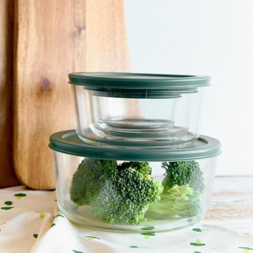 HOMLA NORAH Runde Aufbewahrungsbox mit Deckel, 19 cm, Glas/Kunststoff, grün, mikrowellengeeignet von HOMLA