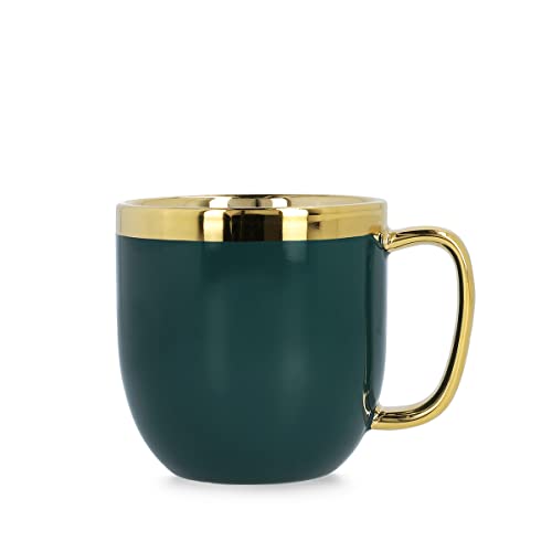 HOMLA Sinnes Tasse mit Goldener Verzierung - Becher Teetasse Kaffeebecher 0,28 l Porzellan Vergoldet Handbemalt Smaragd & Gold von HOMLA