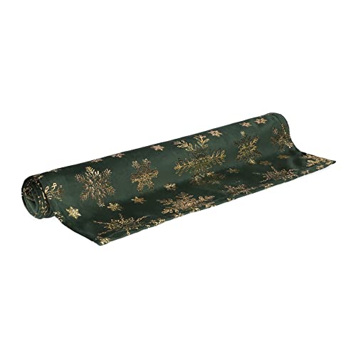 HOMLA Tanesi Weihnachtsläufer Tischdecke - Grün mit Stilvollem Goldenem Schneeflocken Druck - Polyester 40 x 160 cm Grün von HOMLA