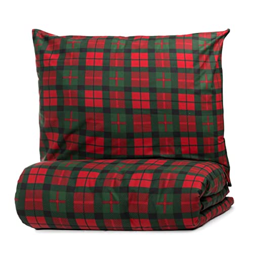 HOMLA Tartan Weihnachts Bettwäsche Set - 1 x Bettbezug 160 x 200 cm für Einzel- und Doppelbetten - 2 x Kissenbezug 70 x 80 cm - Kariertes Rot- und Grünmuster 100% Baumwolle von HOMLA