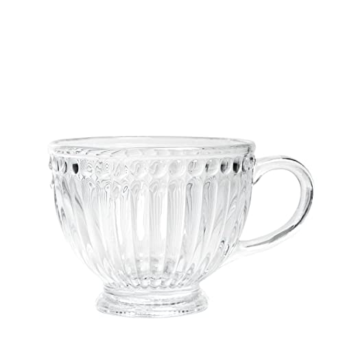 HOMLA Tasse Barrel Gestreiftes Glas mit Fuß - Tassen für Tee, Kaffee - Interessante Form und Dezente Dekorelemente - Ergonomischer Griff - Hergestellt aus Dickem Glas - 360 ml von HOMLA