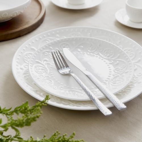 HOMLA Sylia Dessertteller 21 cm Porzellan weiß Ornament rund glänzend kratzfest langlebig dekorativ Essteller Kuchenteller Frühstücksteller Geschirr modern klassisch von HOMLA