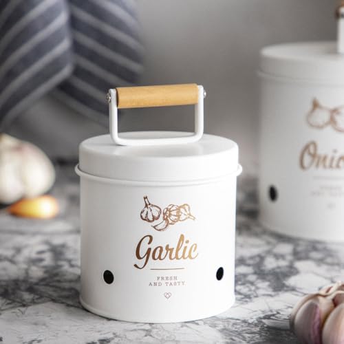 HOMLA YENNIS Knoblauchbehälter Behälter Vorratsbehälter Aufbewahrungsbehälter weiß 12x11 cm von HOMLA