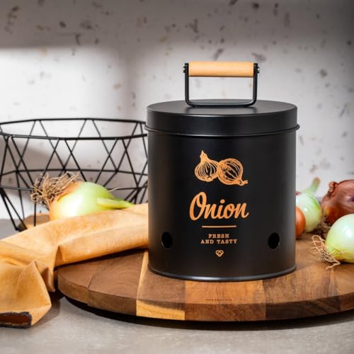 HOMLA YENNIS Zwiebelbehälter, 15x14 cm, schwarz, Metall & Bambus, Belüftung, modern HOMLA YENNIS Zwiebelbehälter, 15x14 cm, schwarz, Metall & Bambus, Belüftung, modern von HOMLA
