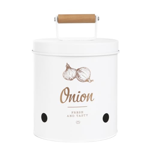 HOMLA YENNIS Zwiebelbehälter Behälter Vorratsbehälter Aufbewahrungsbehälter weiß 15x14 cm von HOMLA