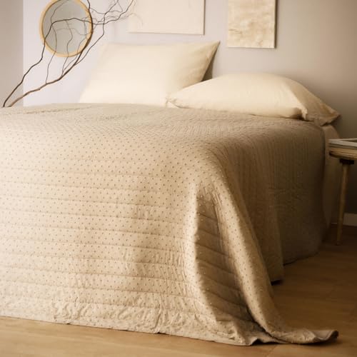 HOMLA Kuscheldecke Tagesdecke Wohndecke Sofadecke Decke Flauschdecke gepunktet beige 200x220 cm von HOMLA