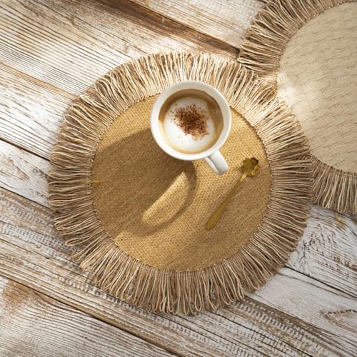 Homla TANIGA runder Tischuntersetzer 38cm, Boho-Stil mit Quasten, hitzebeständig, Naturfarben von HOMLA