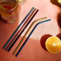 Strohhalm-Set RIJO metallfarben mit Cleaner 7-tlg. 973790 von HOMLA