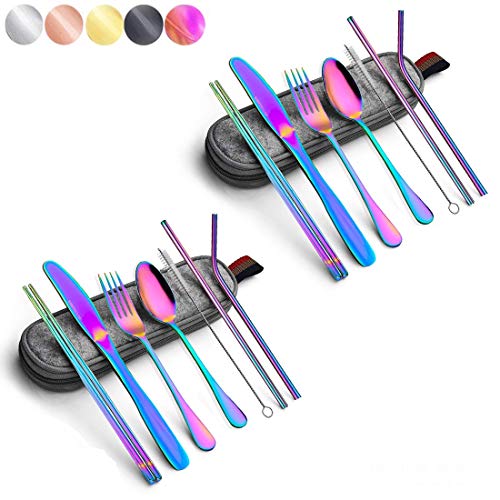 Geschirr-Set aus Edelstahl, Regenbogenfarben, für 4 Personen, inklusive Messer, Gabel, Löffel, Teelöffel, Obstgabel Portable RB 2 set Geschirr-Set aus Edelstahl, Regenbogenfarben, für 4 Personen, inklusive Messer, Gabel, Löffel, Teelöffel, Obstgabel Portable RB 2 set von HOMMALY