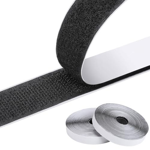 HOMMAND Klettband Selbstklebend Extra Stark, Doppelseitig Klebende mit Klettverschluss Selbstklebendes Klebepad Flauschband und Hakenband, Premium Klettverschluss selbstklebend, 20mm x 10m, Schwarz von HOMMAND