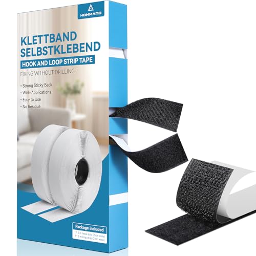 HOMMAND Klettband Selbstklebend Extra Stark, Doppelseitig Klebende mit Klettverschluss Selbstklebendes Klebepad Flauschband und Hakenband, Premium Klettverschluss selbstklebend, 30mm x 5m, Schwarz von HOMMAND