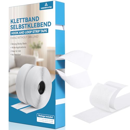 HOMMAND Klettband Selbstklebend Extra Stark, Doppelseitig Klebende mit Klettverschluss Selbstklebendes Klebepad Flauschband und Hakenband, Premium Klettverschluss selbstklebend, 30mm x 5m, Weiß von HOMMAND