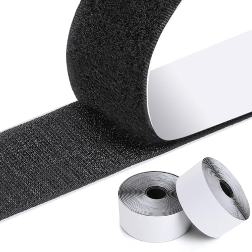 HOMMAND Klettband Selbstklebend Extra Stark, Doppelseitig Klebende mit Klettverschluss Selbstklebendes Klebepad Flauschband und Hakenband, Premium Klettverschluss selbstklebend, 50mm x 5m, Schwarz von HOMMAND