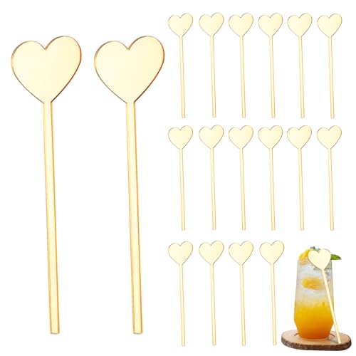 HOMMDECO 20 STÜCKE Herzförmige Acryl Trinken Rührstab Wiederverwendbare Kaffee Swizzle Sticks Hochzeit Geburtstag Cocktail Dekorationen Geschirrspüler Beständig (Gold) von HOMMDECO