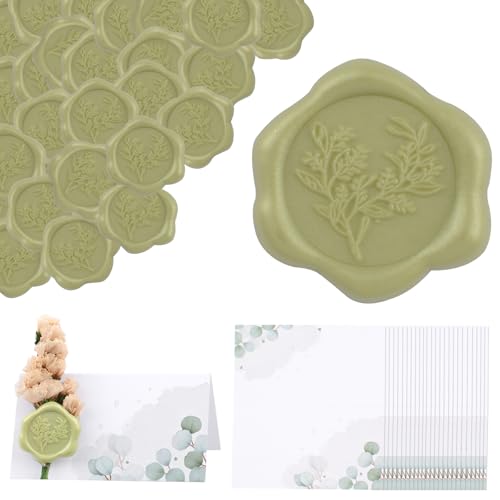HOMMDECO 30 Stück grüne Blätter, leere Platzkarten, Papier-Geschenkanhänger für Hochzeit, Babyparty, Abendessen, Bankett, Party, Reservierte Sitzschilder, Partyzubehör (mit grünen von HOMMDECO