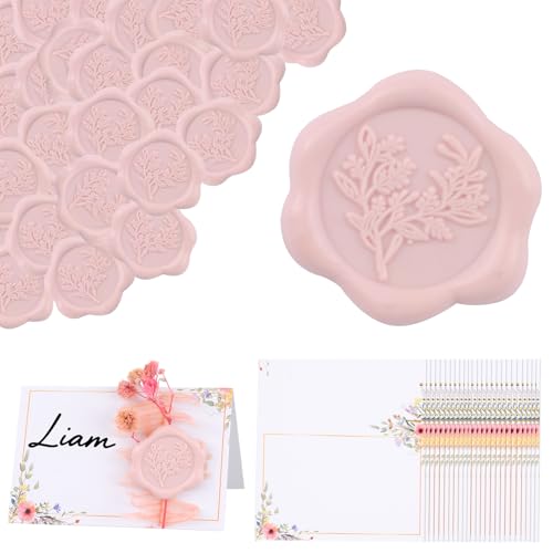 HOMMDECO 30 Stück rosafarbene Blumenkarten, blanko, Namenskarten, Papier, Geschenkanhänger für Hochzeit, Babyparty, Abendessen, Bankett, Party, Reservierte Sitzschilder, Partyzubehör (mit rosa von HOMMDECO