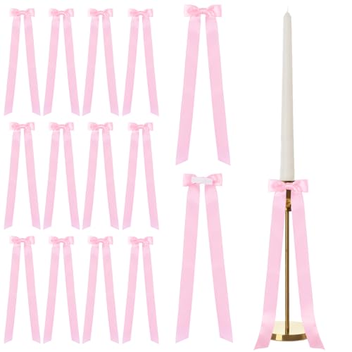 HOMMDECO Rosafarbene Kerzenhalter mit Schleifen, Dekoration, selbstklebend, 33 cm, für Hochzeiten, Brautpartys, Partys, Geschenkverpackungen, Tischaufsätze und andere lebendige Veranstaltungen, 12 von HOMMDECO