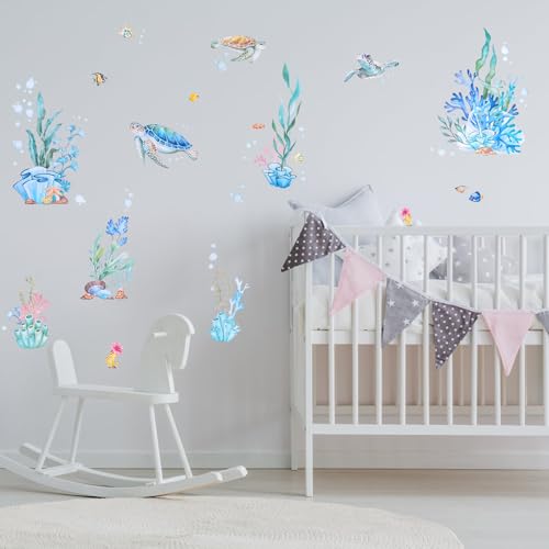 HOMMDECO Wandaufkleber, Motiv: Meeresorganismus, 1 Bogen, abnehmbar, wasserdicht, selbstklebend, Farbe, Innenwanddekoration, 30 x 90 cm, Fliesenaufkleber für Schlafzimmer, Wohnzimmer, Kühlschrank von HOMMDECO