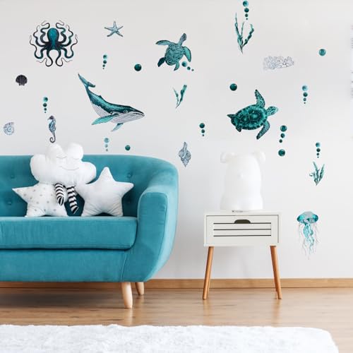 HOMMDECO Wandaufkleber, Motiv: Meeresorganismus, 1 Bogen, abnehmbar, wasserdicht, selbstklebend, Innenwanddekoration, 30 x 90 cm, Fliesenaufkleber für Schlafzimmer, Wohnzimmer, Kühlschrank von HOMMDECO