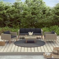 4-tlg. Garten-Lounge-Set mit Auflagen Poly Rattan Beige YQvidaXL3059328DE von HOMMOO