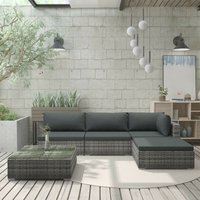 5-tlg. Garten-Lounge-Set mit Auflagen Poly Rattan Grau VD30125 - Hommoo von HOMMOO