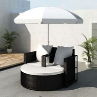 Gartenbett mit Sonnenschirm Schwarz Poly Rattan VD26223 - Hommoo von HOMMOO