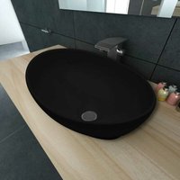 Hommoo - Keramik Waschtisch Waschbecken Oval schwarz 40 x 33 cm von HOMMOO