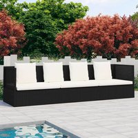 Outdoor-Lounge-Bett mit Polster & Kissen Poly Rattan Schwarz YQvidaXL49391DE von HOMMOO