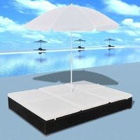 Outdoor-Loungebett mit Sonnenschirm Poly Rattan Schwarz VD27403 - Hommoo von HOMMOO