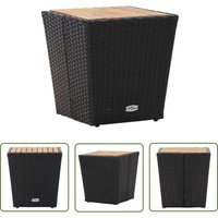 The Living Store Beistelltisch Schwarz 41,5×41,5×43 cm Poly Rattan & Massivholz - Gartentisch - Beistelltisch - Balkontisch - Terrassenmöbel - Rattan von HOMMOO